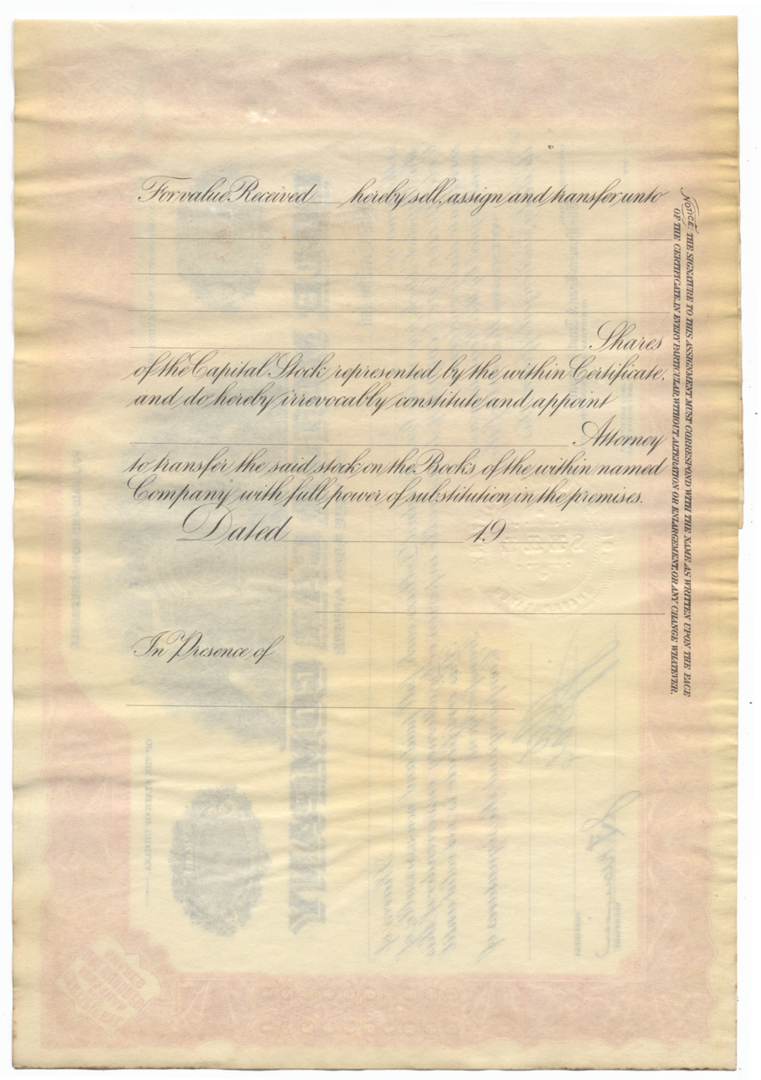 Cole Motor Car Company Stock Certificate