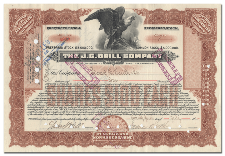 J. C. Brill Company Stock Certificate