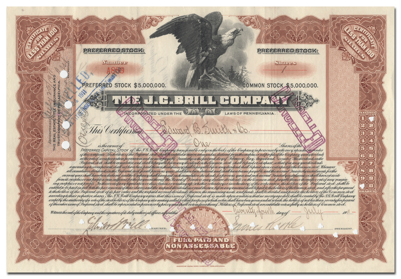 J. C. Brill Company Stock Certificate