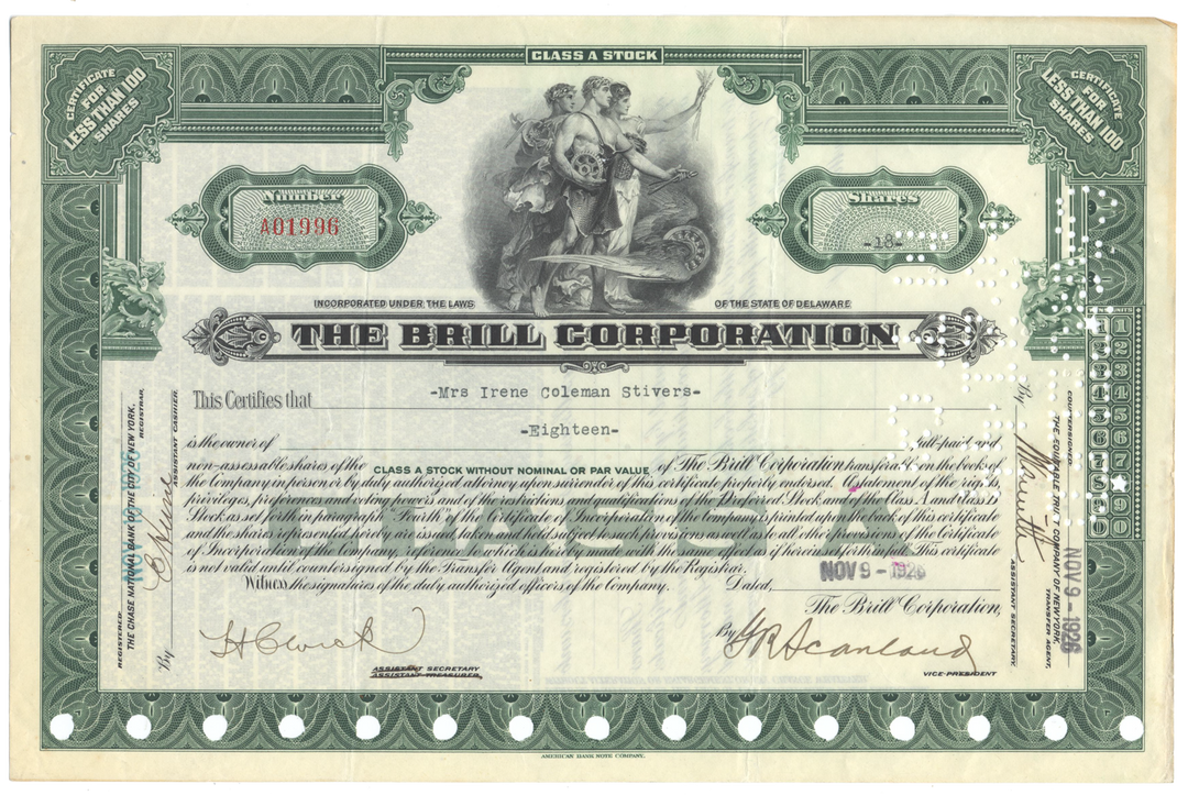 Brill Corporation Stock Certificate