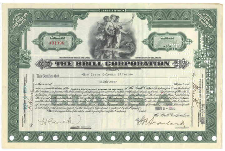 Brill Corporation Stock Certificate