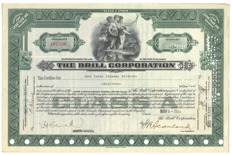Brill Corporation Stock Certificate