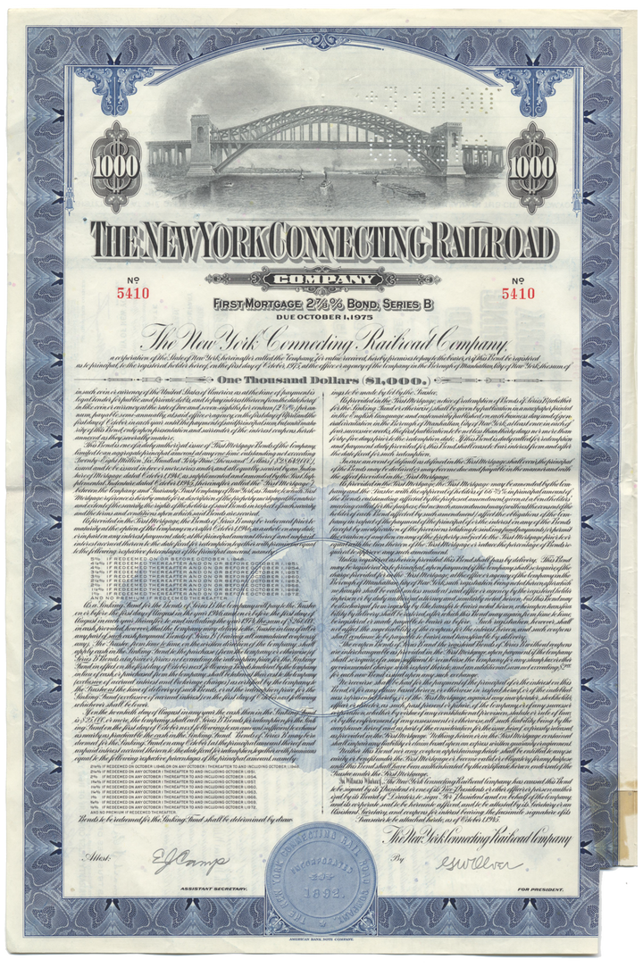 New York Connecting Railroad Company Bond Certificate