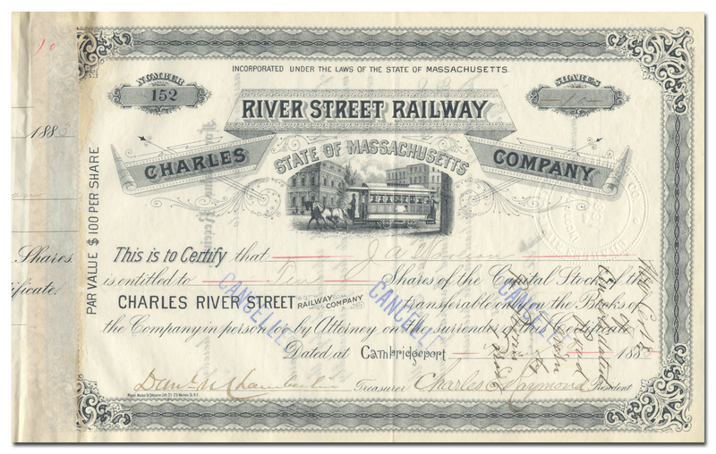 Charles River Street Railway Company Stock Certificate