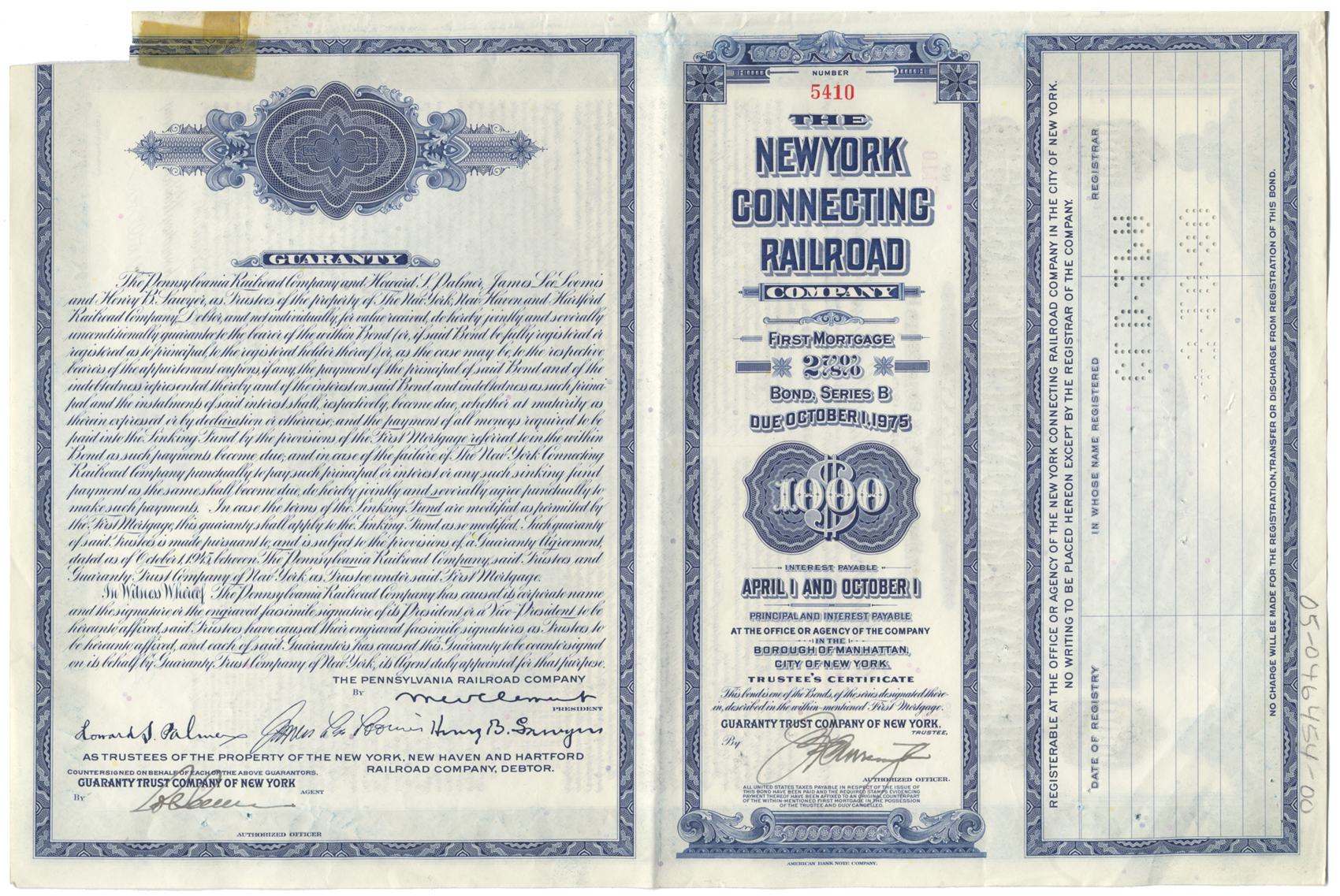 New York Connecting Railroad Company Bond Certificate