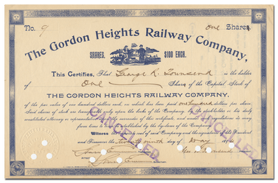Gordon Heights Railway Company Stock Certificate