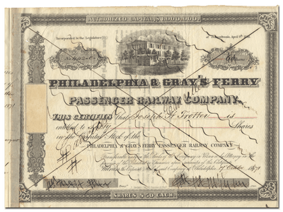Philadelphia & Gray's Ferry Passenger Railway Company Stock Certificate