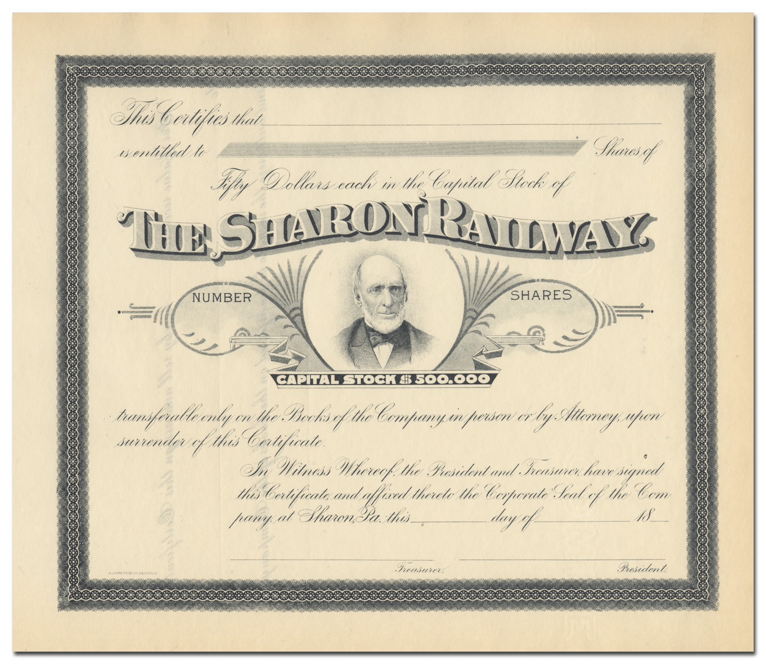 Sharon Railway Stock Certificate