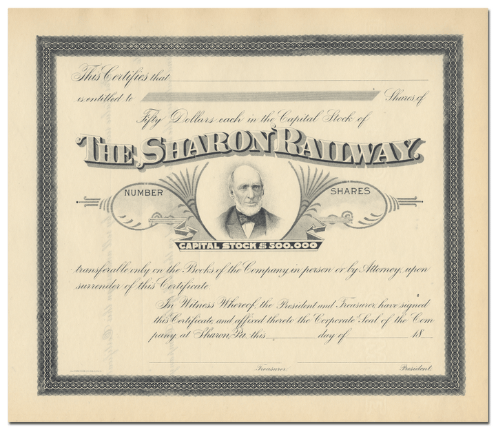 Sharon Railway Stock Certificate