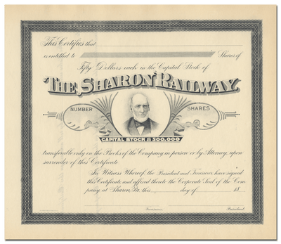 Sharon Railway Stock Certificate
