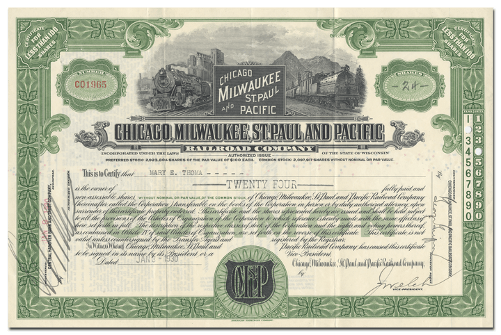 Chicago, Milwaukee, St. Paul and Pacific Railroad Company Stock Certificate