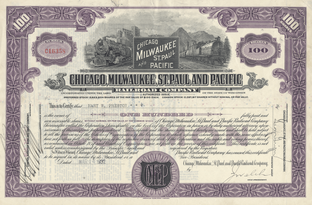 Chicago, Milwaukee, St. Paul and Pacific Railroad Company Stock Certificate