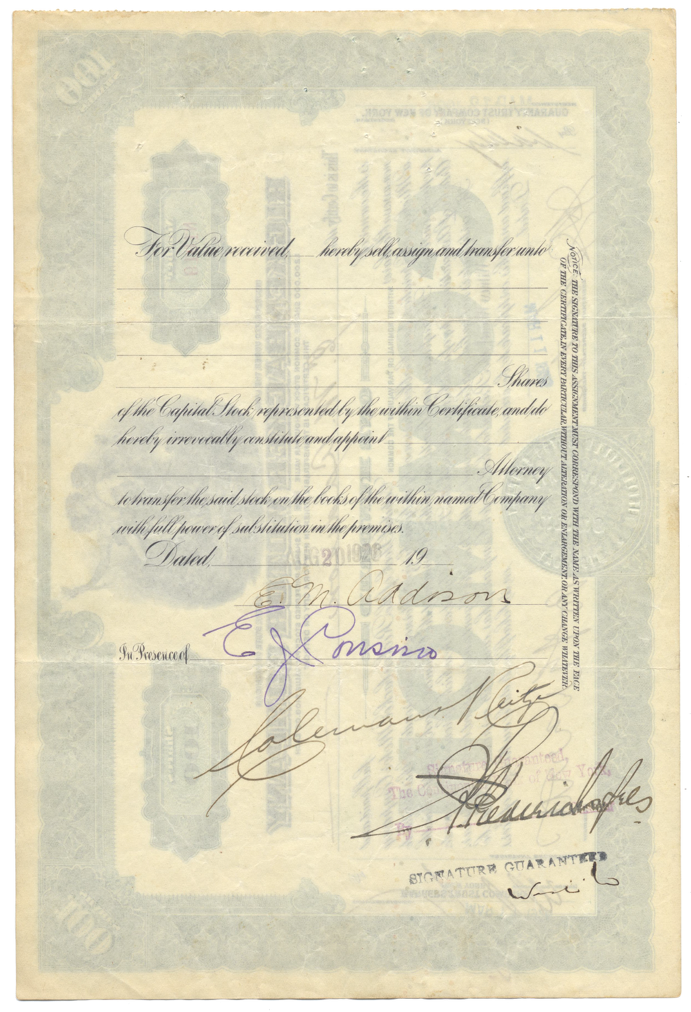 Rickenbacker Motor Company Stock Certificate