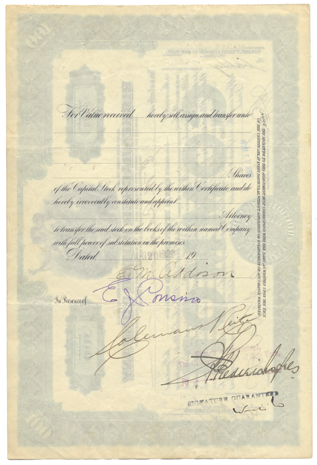 Rickenbacker Motor Company Stock Certificate