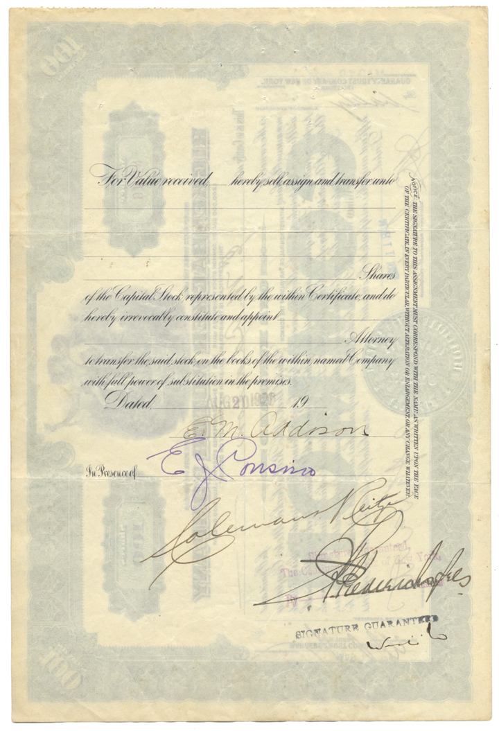 Rickenbacker Motor Company Stock Certificate