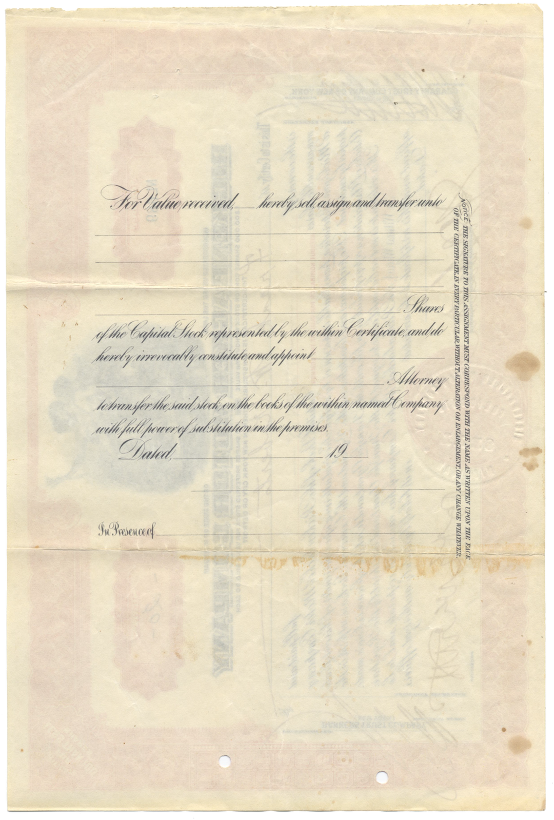 Rickenbacker Motor Company Stock Certificate