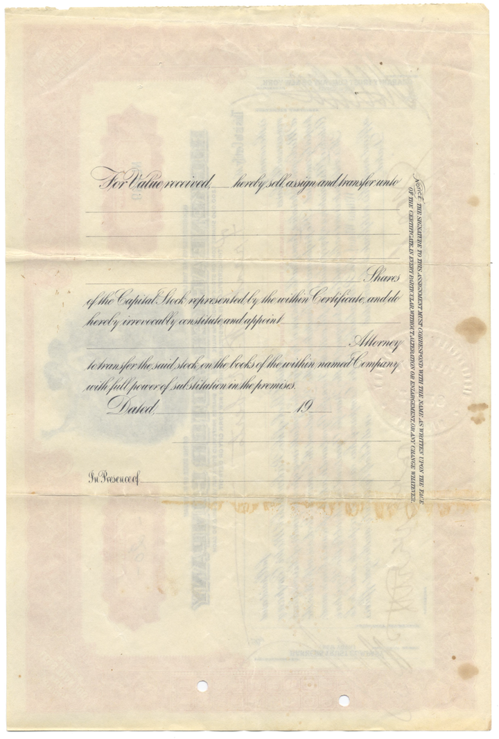 Rickenbacker Motor Company Stock Certificate