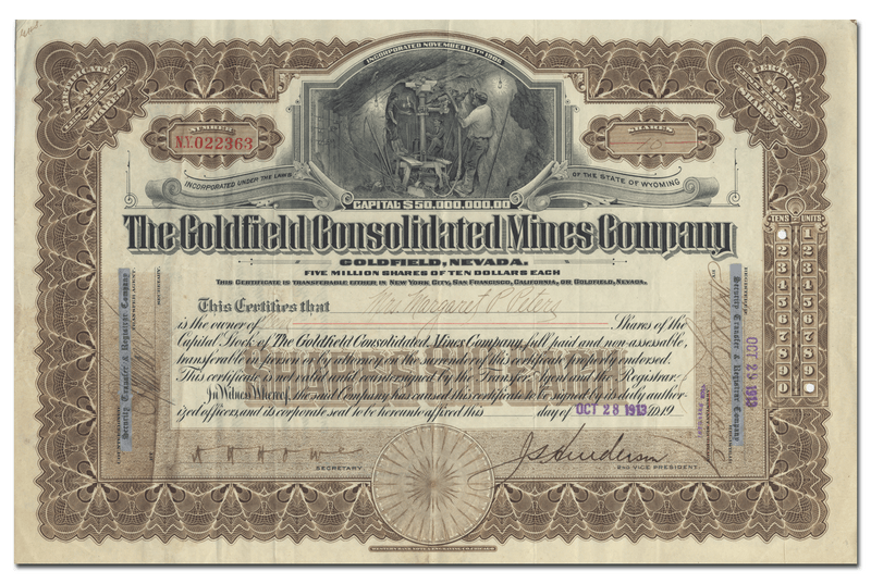 Goldfield Consolidated Mines Company Stock Certificate