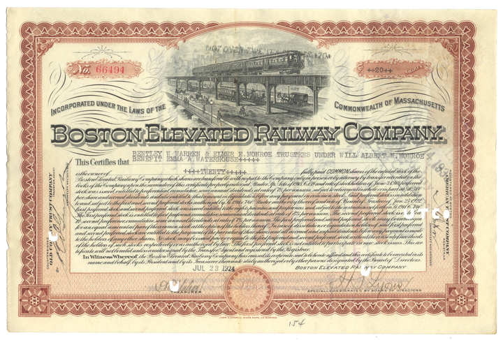 Boston Elevated Railway Company Stock Certificate