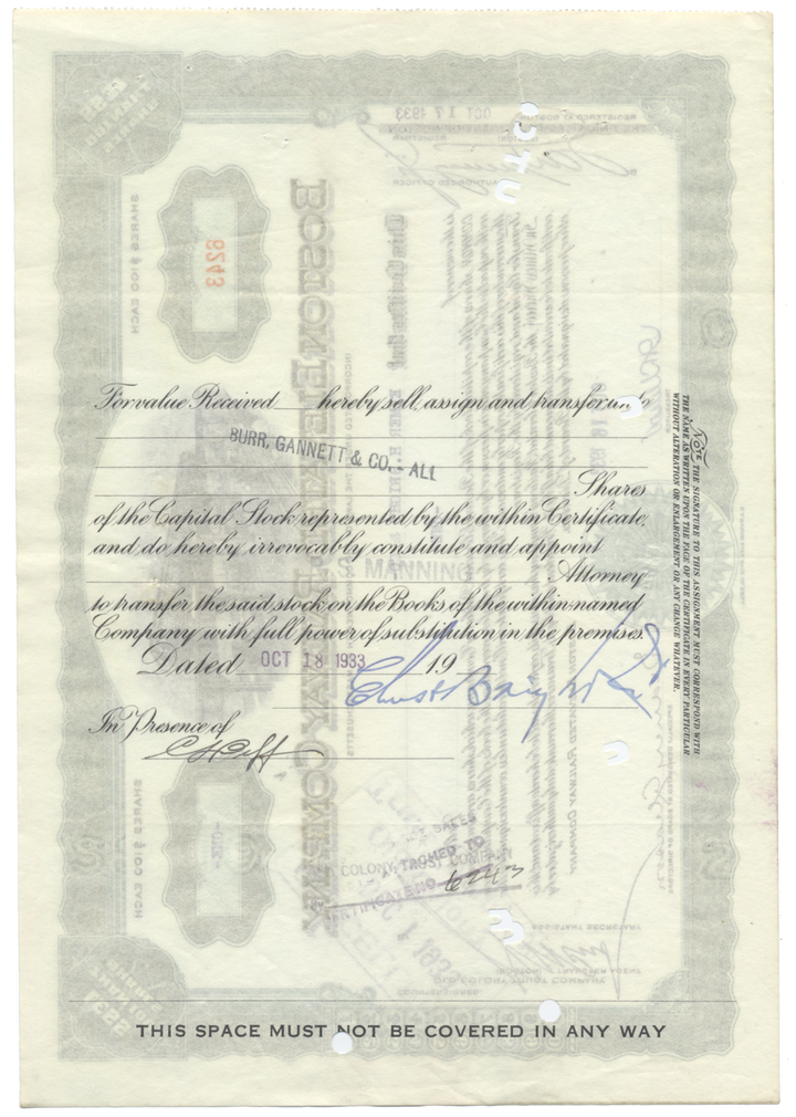 Boston Elevated Railway Company Stock Certificate