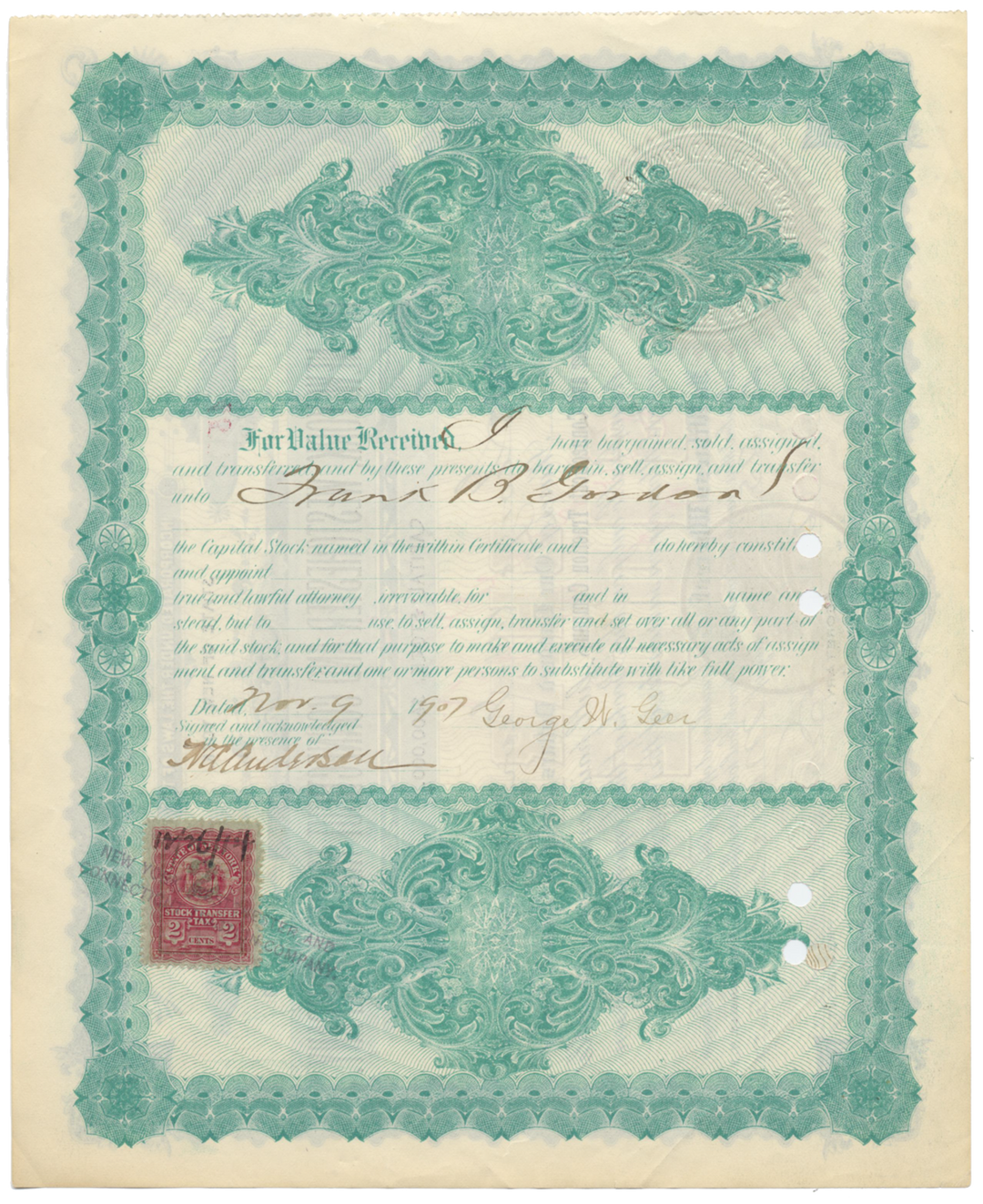 New York, Westchester and Connecticut Traction Company Stock Certificate