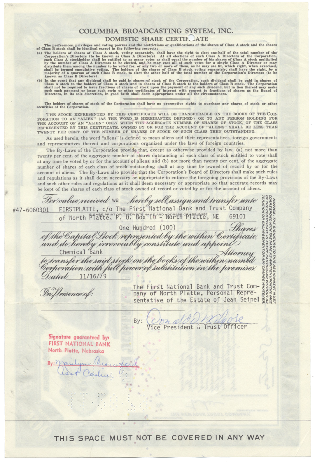 Columbia Broadcasting System, Inc. Stock Certificate