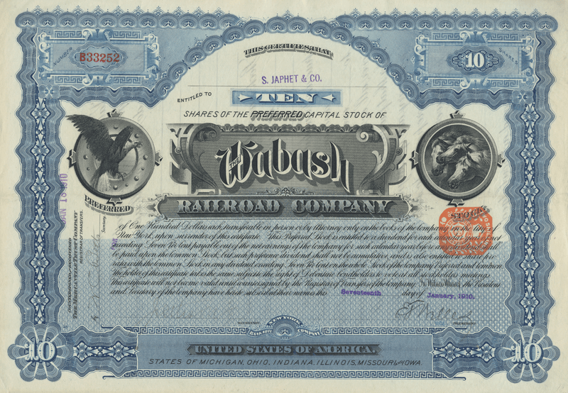 Wabash Railroad Company Stock Certificate