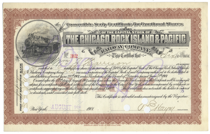 Chicago, Rock Island and Pacific Railway Company Stock Certificate