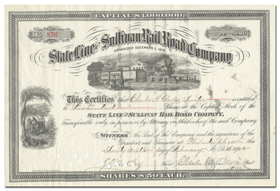 State Line and Sullivan Rail Road Company Stock Certificate