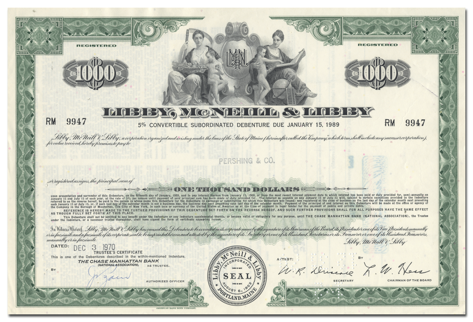 Libby, McNeill & Libby Bond Certificate - Ghosts of Wall Street