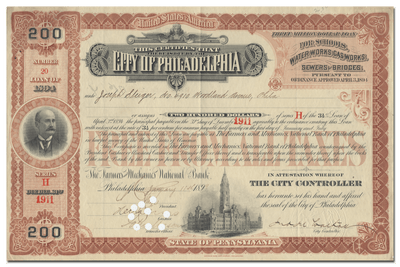 City of Philadelphia Bond Certificate