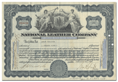 National Leather Company Stock Certificate