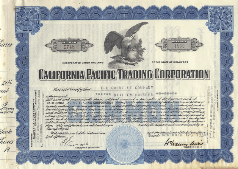 California Pacific Trading Corporation Stock Certificate