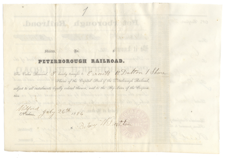 Peterborough Railroad Stock Certificate