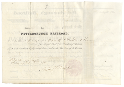 Peterborough Railroad Stock Certificate