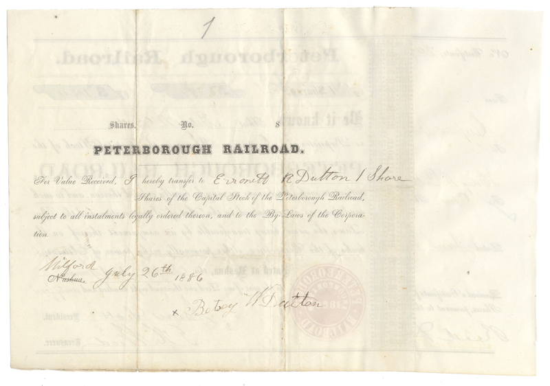 Peterborough Railroad Stock Certificate