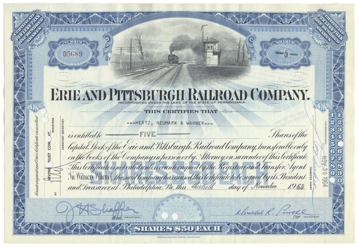 Erie and Pittsburgh Railroad Company Stock Certificate