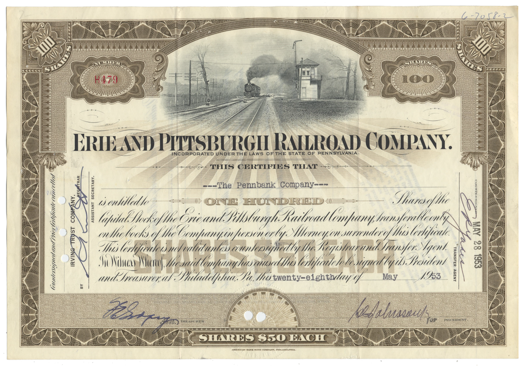 Erie and Pittsburgh Railroad Company Stock Certificate