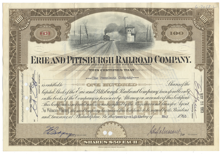 Erie and Pittsburgh Railroad Company Stock Certificate