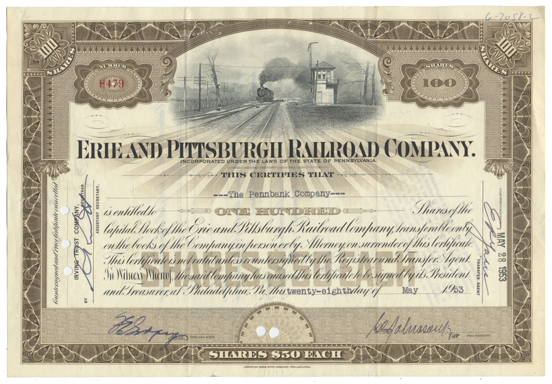 Erie and Pittsburgh Railroad Company Stock Certificate