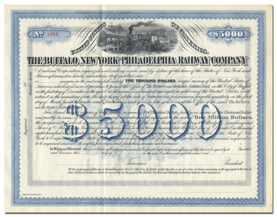 Buffalo, New York and Philadelphia Railway Company Bond Certificate