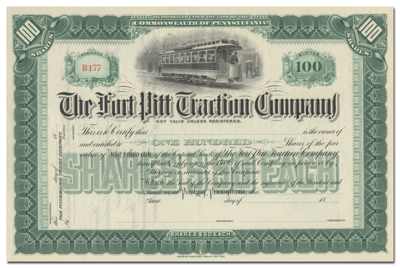 Fort Pitt Traction Company Stock Certificate