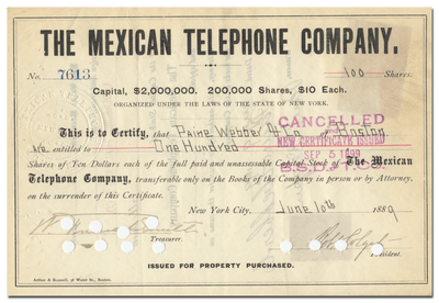 Mexican Telephone Company Stock Certificate