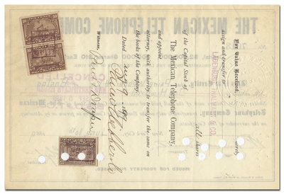 Mexican Telephone Company Stock Certificate (Back)