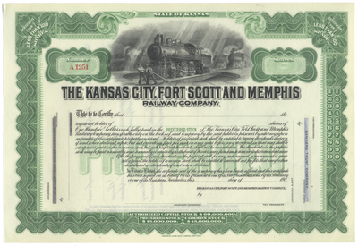 Kansas City, Fort Scott and Memphis Railway Company Stock Certificate