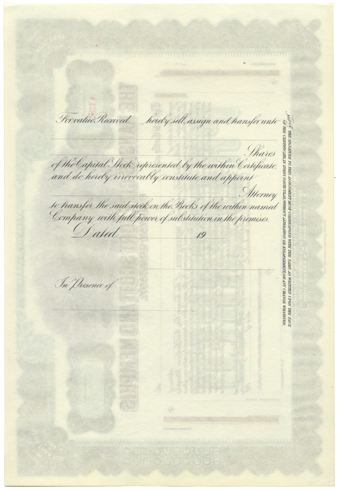 Kansas City, Fort Scott and Memphis Railway Company Stock Certificate