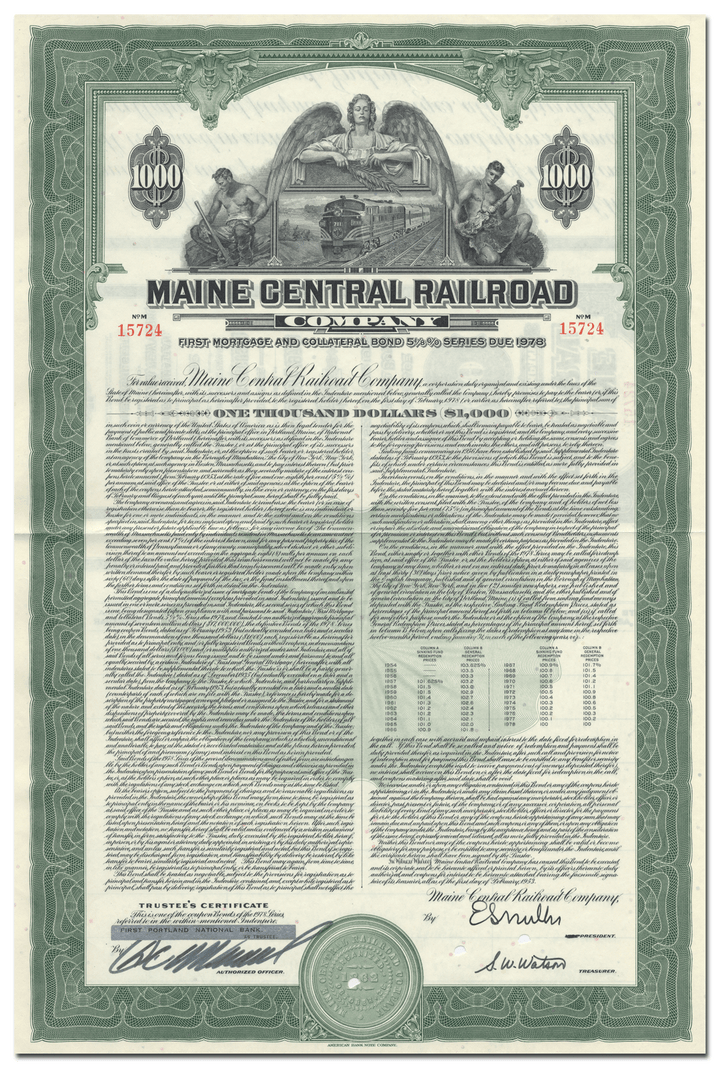 Maine Central Railroad Company Bond Certificate