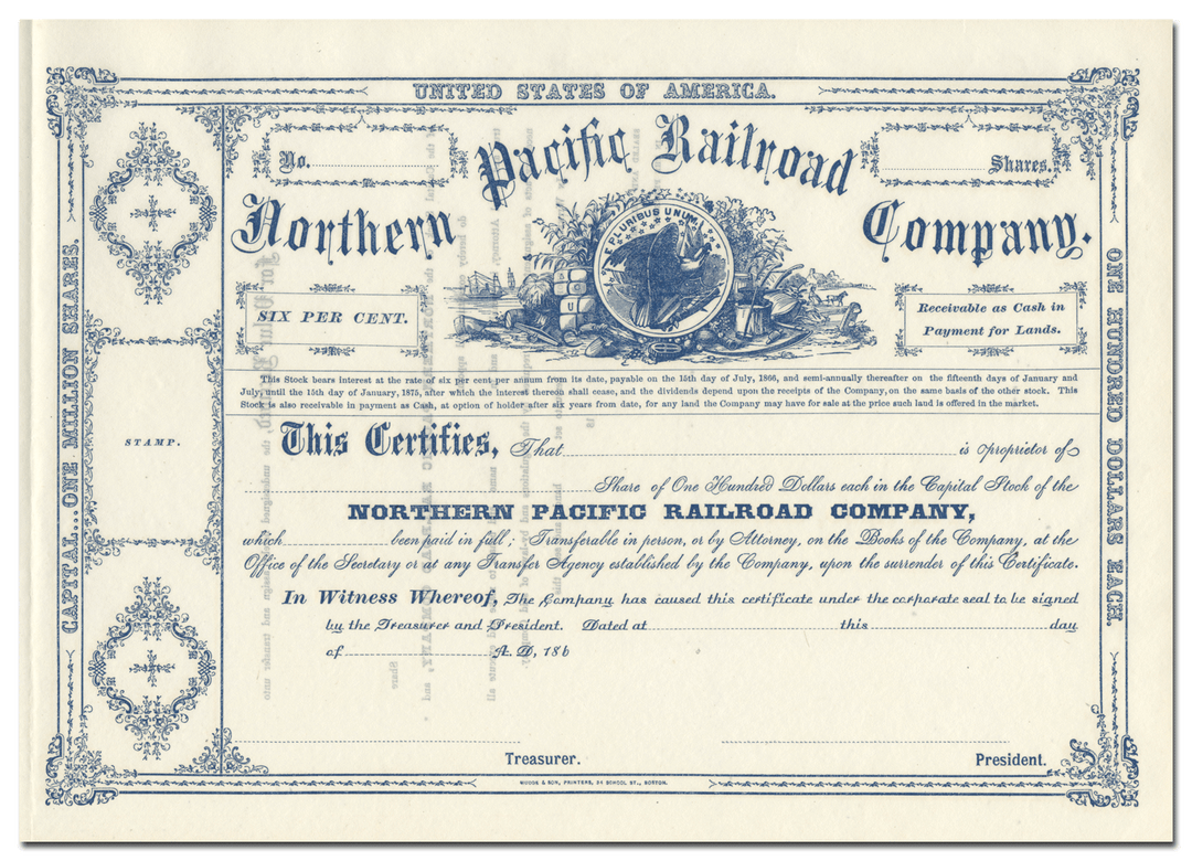 Northern Pacific Railroad Company Stock Certificate