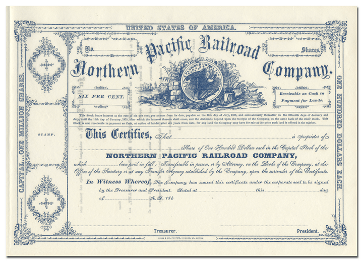 Northern Pacific Railroad Company Stock Certificate