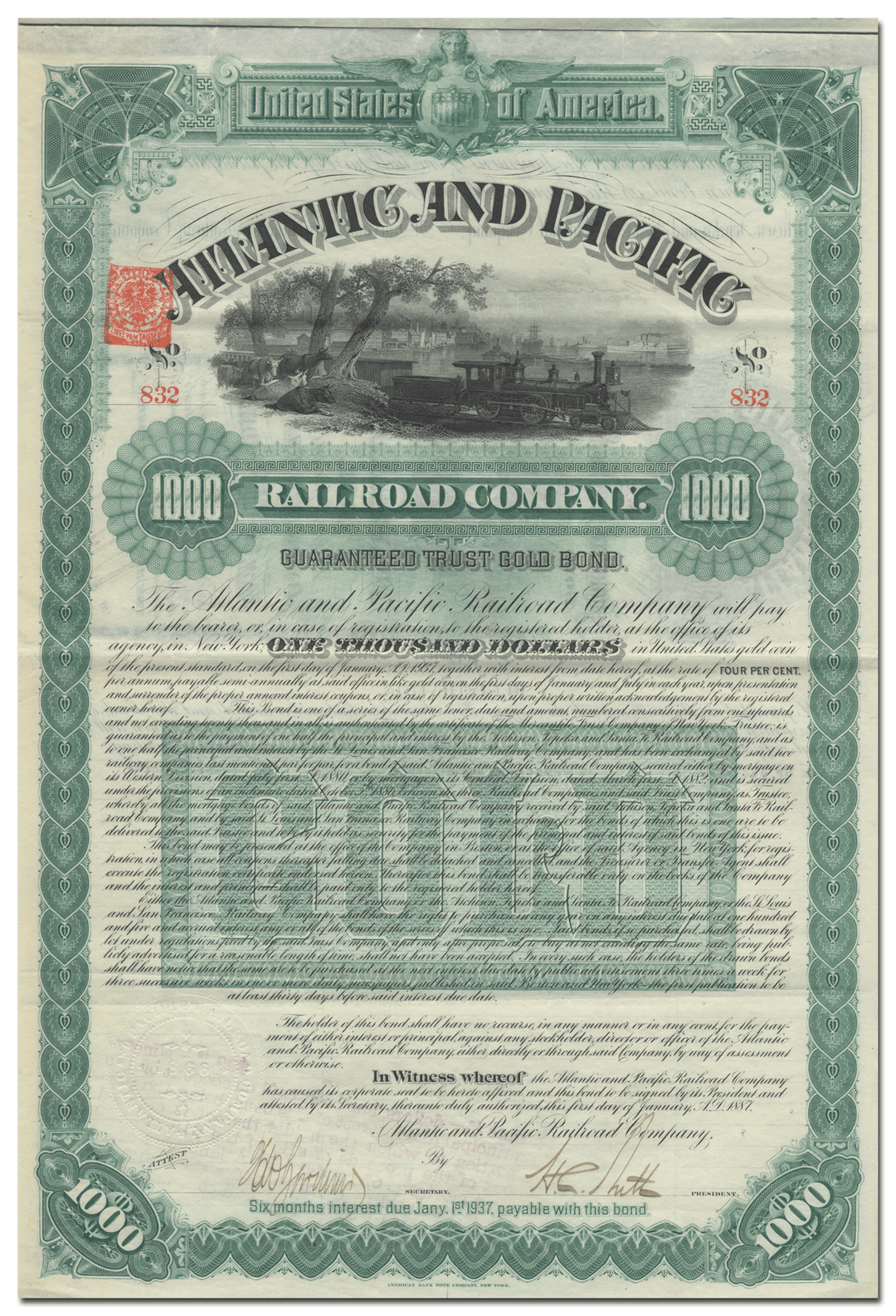 Atlantic and Pacific Railroad Company Bond Certificate